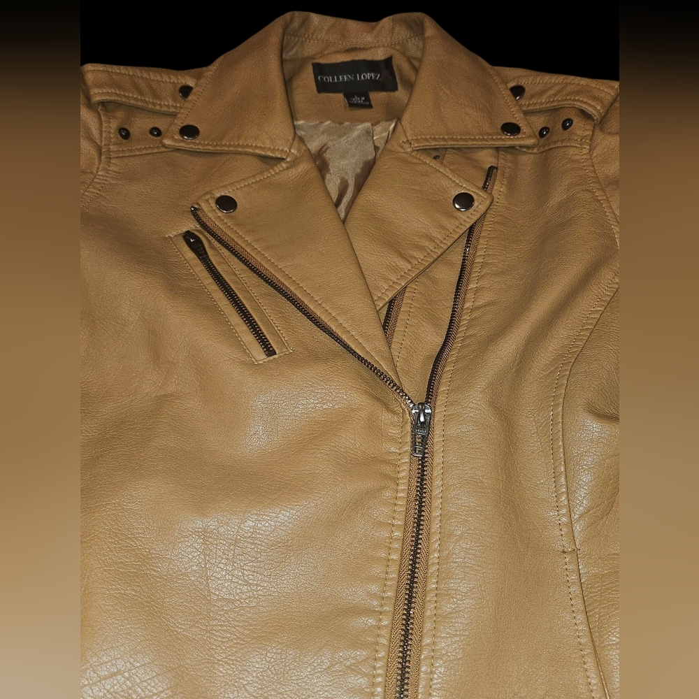 Colleen Lopez Polyurethane Jacket with Stud Accents Brown Size L Exellent - Picture 4 of 11